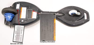 Bottom of recalled Razor RipStik electric caster board